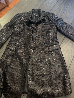 Steve Madden Black Sequin Double-Breasted Blazer